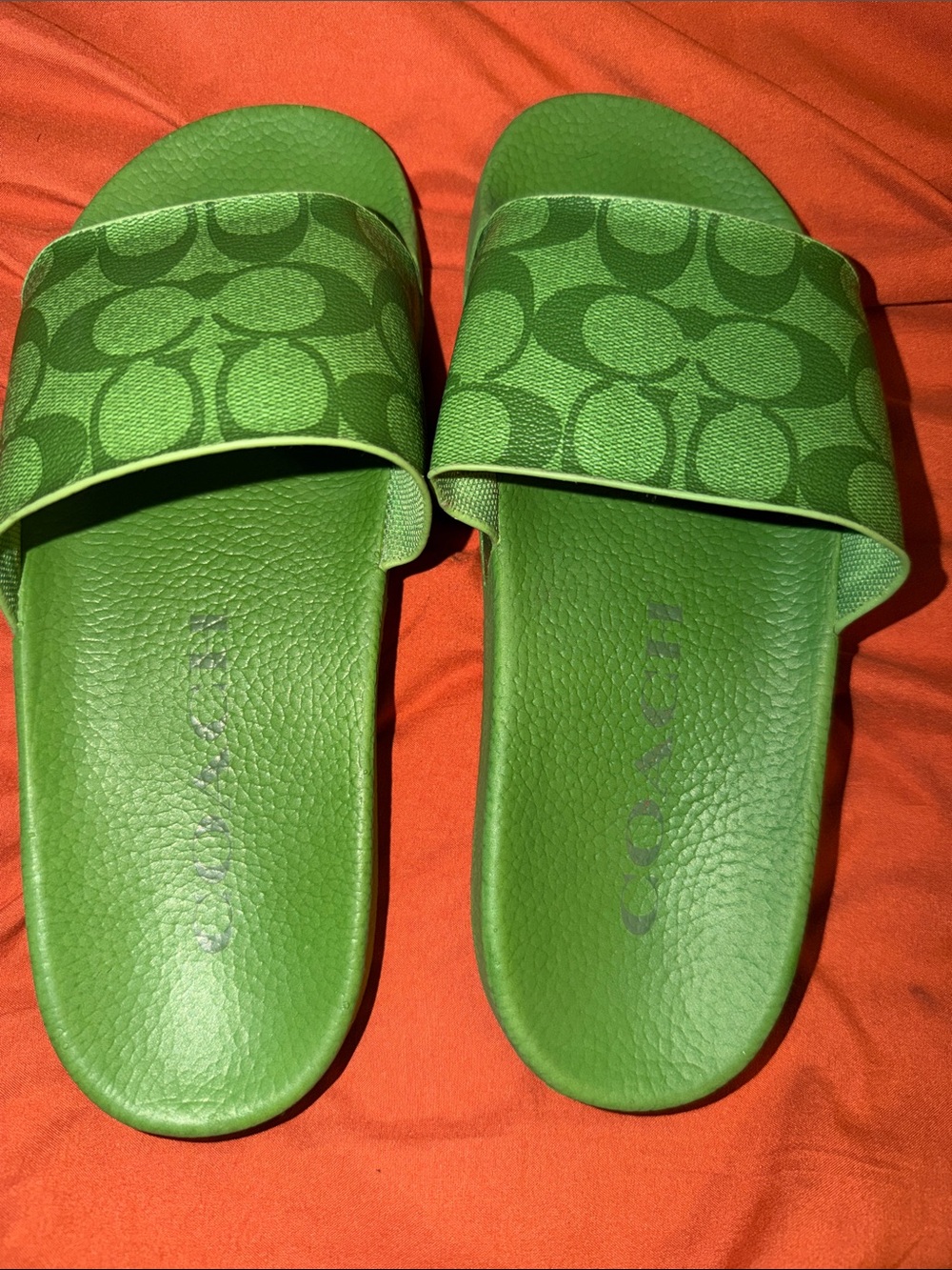 Coach Green Signature Slide Sandals